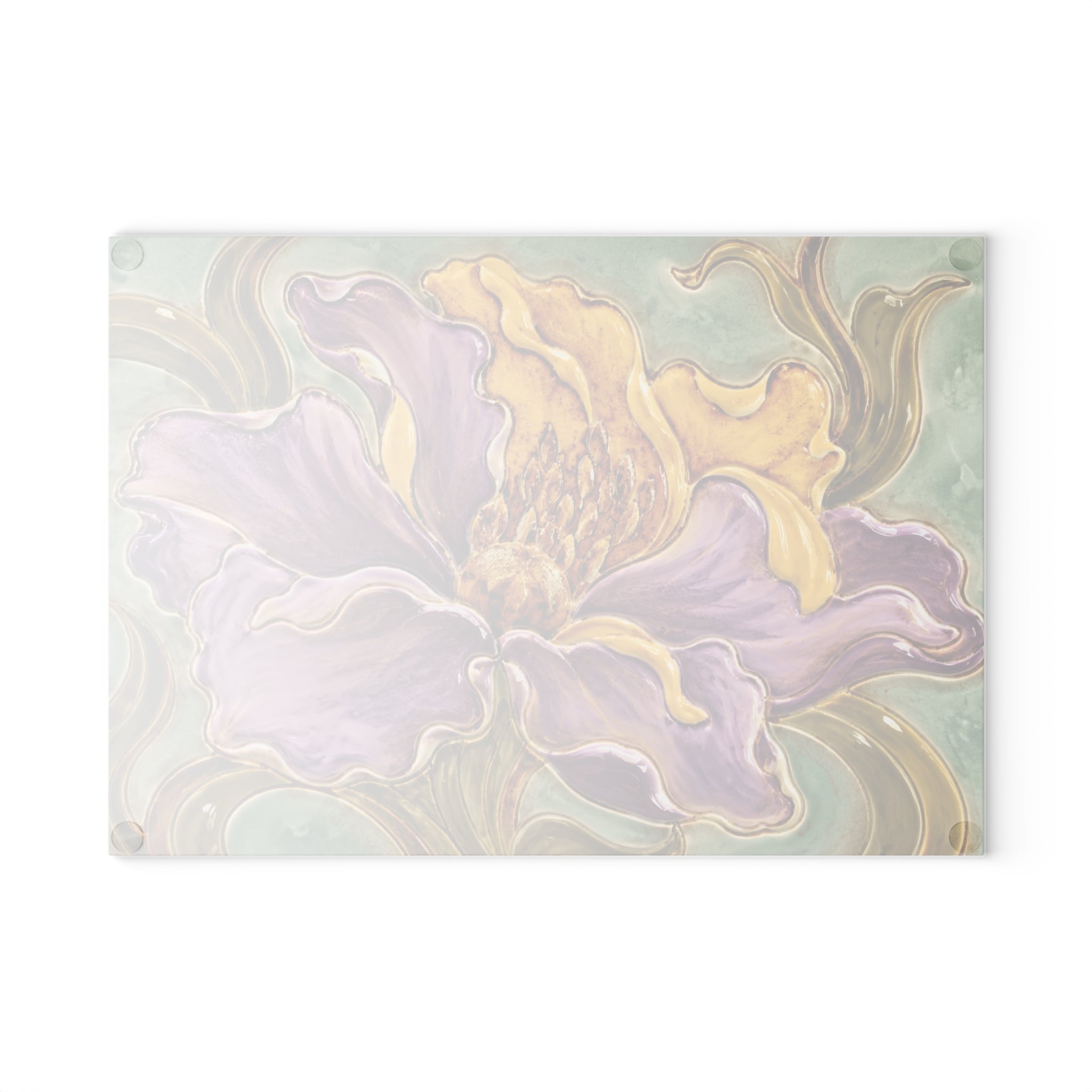 Purple Iris Art Nouveau Glass Serving Board