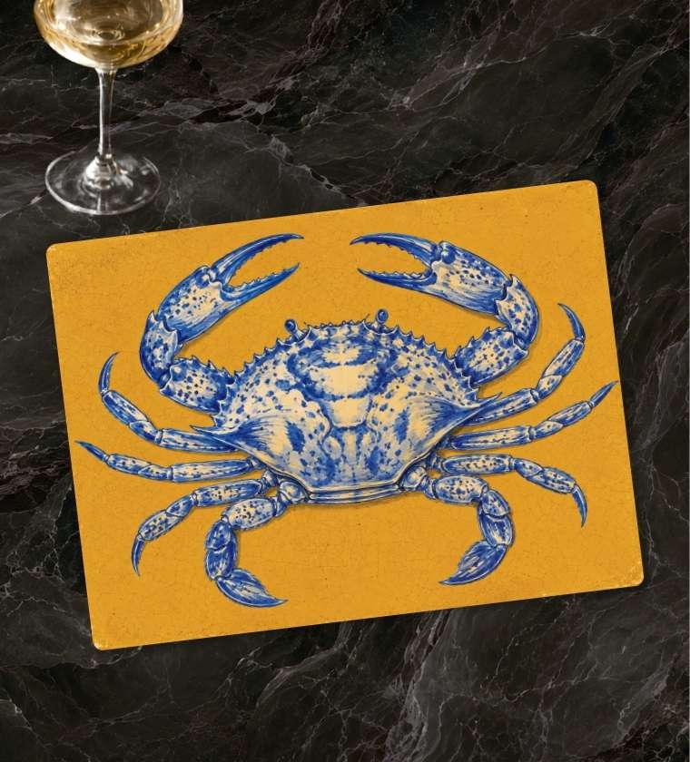 Blue Crab Glass Serving Board