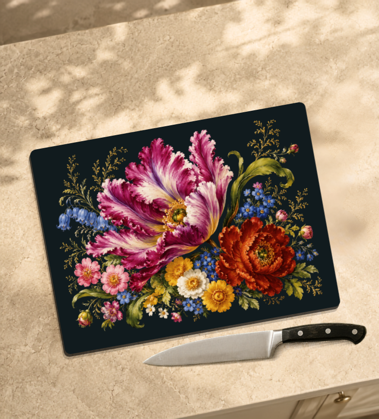 Dark Floral Glass Tray