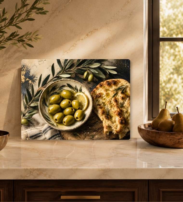 Olive Brunch Glass Cheese Board