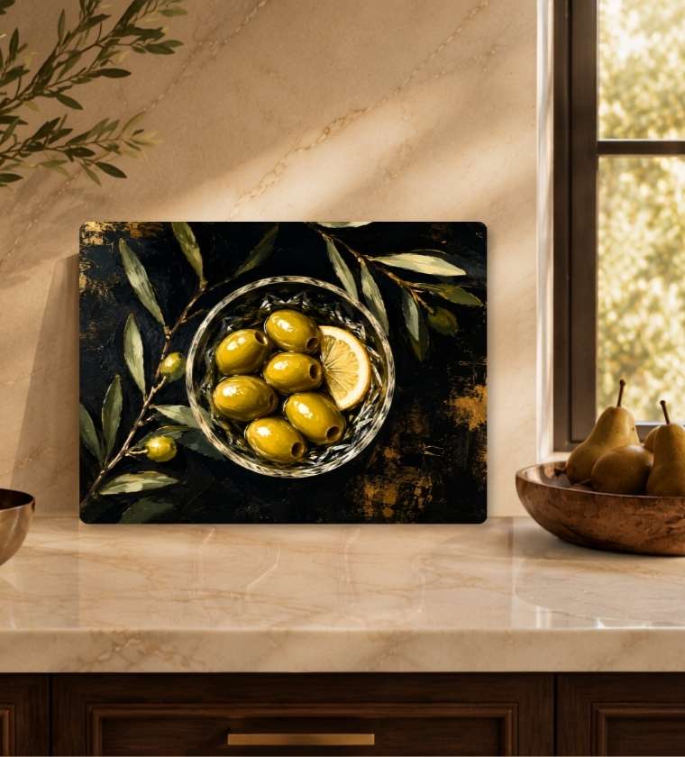Olive Harvest Glass Cheese Board