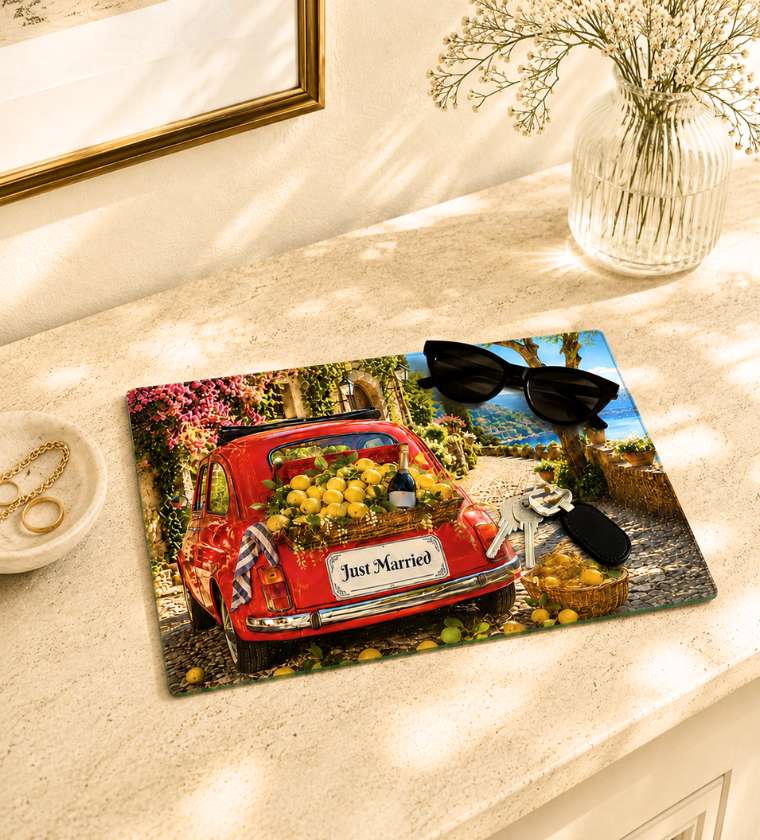 Just Married Glass Tray Gift