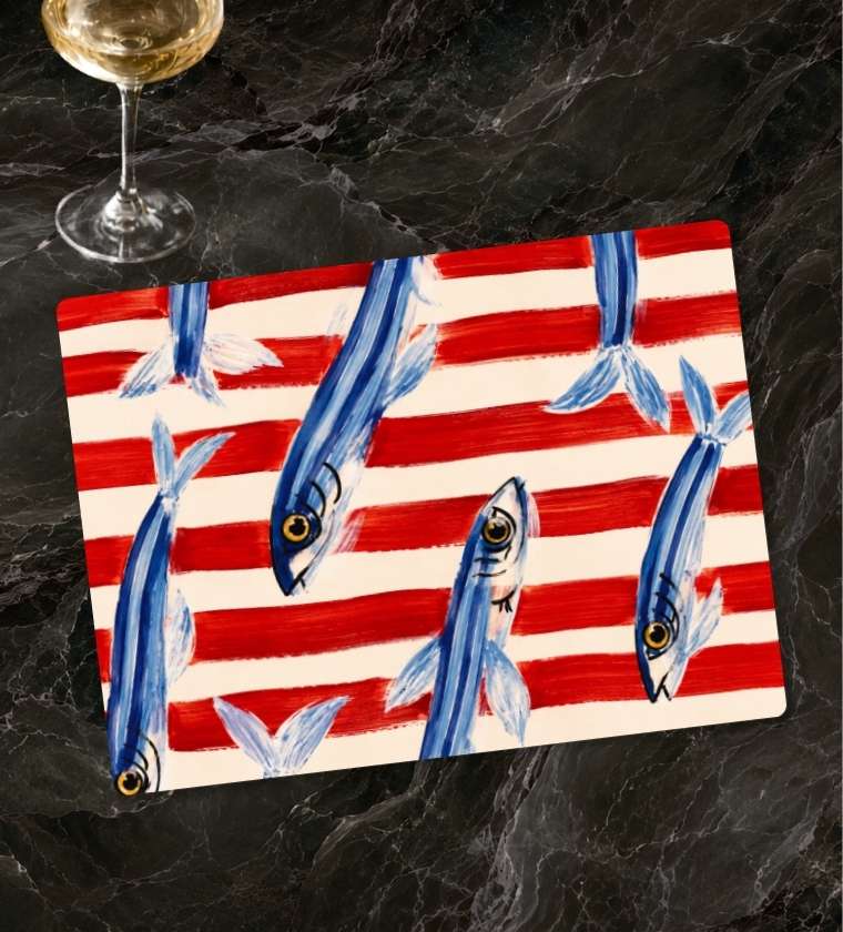 Blue Sardine Glass Serving Board